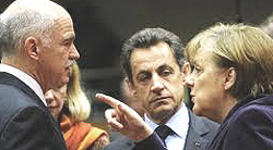 Papandreou, Sarkozy e Merkel