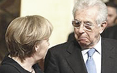 Mario Monti con Angela Merkel