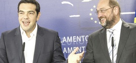 Tsipras con Martin Schulz